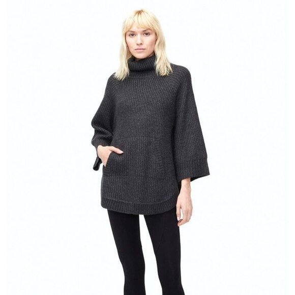 Ugg women's medium dark grey raelynn poncho style turtle neck sweater wool blend - Picture 1 of 9